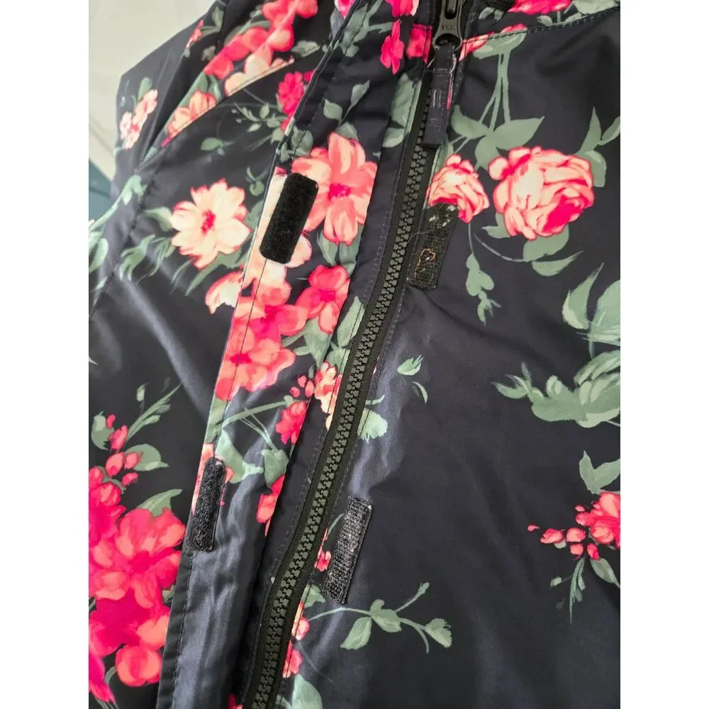 Children Place Girls Coat Floral Kids Black 7/8 Hooded Winter Snow Warm